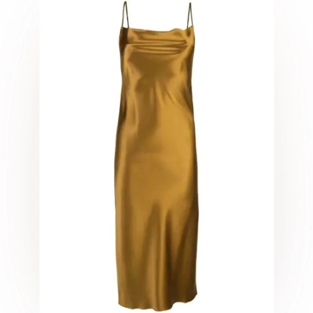 Fleur du Mal Satin Slip Midi Dress in Metallic Gold - Picture 2 of 6